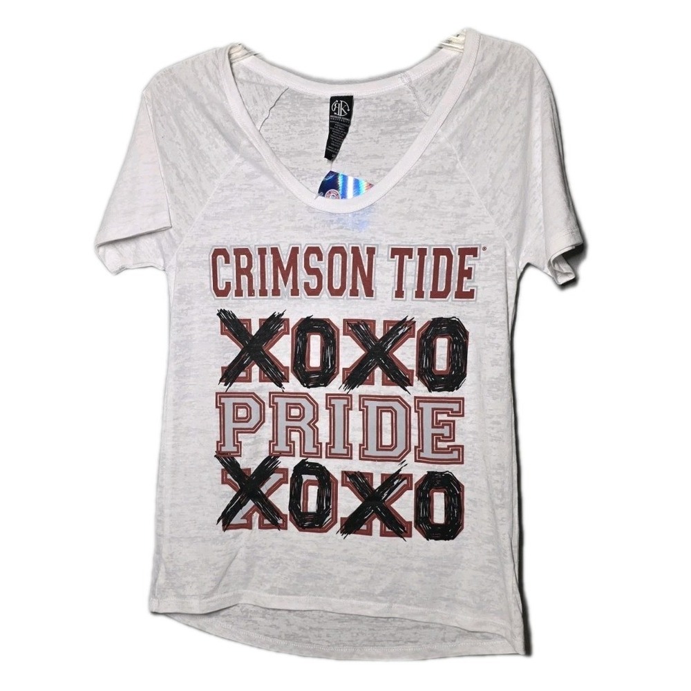 NWT Alabama Crimson Tide Roll Tide Roll Womens Size Small V Neck‎ Shirt  White